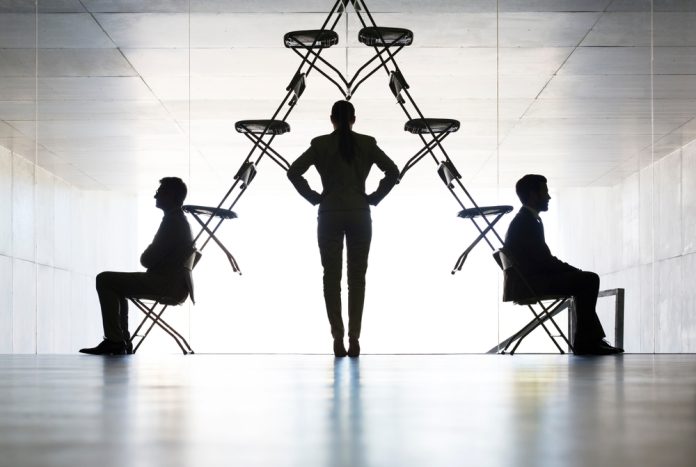 Businesswoman,Examining,Office,Chair,Installation,Art