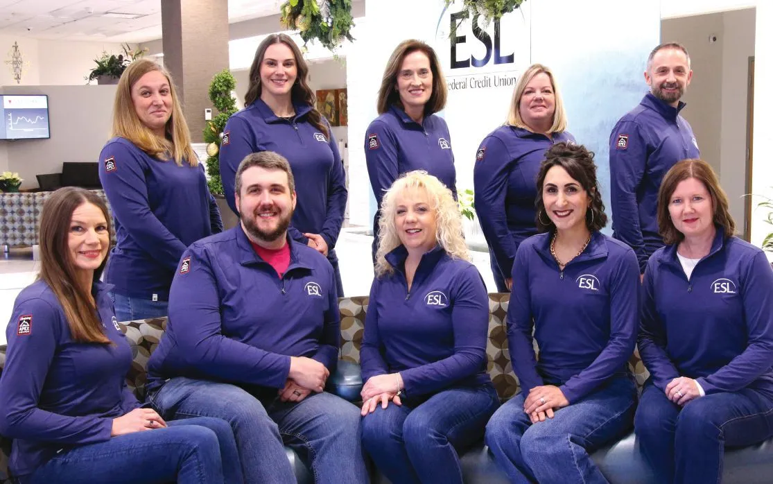 ESL L&D TEAM, seated, from left: Yvette Charleton, Manager, Learning & Development; Ken Hill, Training & Performance Specialist II; Gail Percey, Learning & Development Specialist; Christine Green, Training & Performance Specialist II; JulieAhrens, Vice President/Director, Organizational Development & Culture. Standing, from left: Nicole Pearce, Learning & Development Specialist; Renata Amico, Leadership & Organization Development Specialist; Maureen Wolfe, Executive Vice President, Human Resources & Community Impact; Terri Hahn, Training & Performance Specialist I; and Michael Curasi, Senior Instructional Designer.