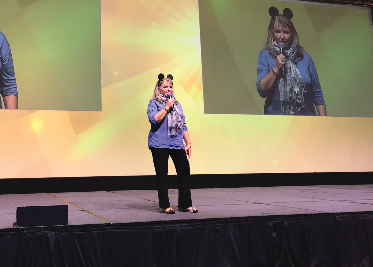 The conference’s chief engagement officer, Monica Cornetti of Sententia, Inc., is all ears at the keynote kickoff.