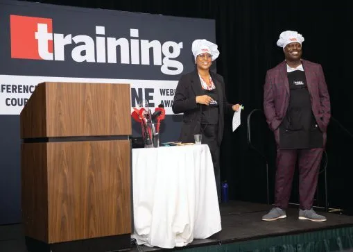 “Top chefs” (and learning experience designers) Shereene Harford Twum-Barimah and Artrell Williams get the demos cookin’ in the Innovations in Training Test Kitchen. PHOTOGRAPHY BY @NOLAEVENTPHOTOGRAPHY